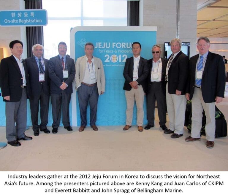 Representatives from CKIPM Marine Group and Bellingham Marine speak at Jeju Marine Industry Presentation during annual forum.
