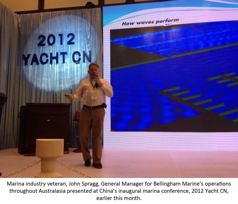 John Spragg presents at China's first marina conference, sharing China marina conference insights with attendees.