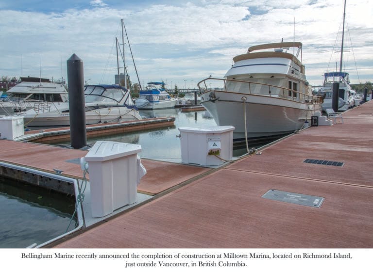 Concrete floating docks at Milltown with boats moored, addressing Metro Vancouver marina slip shortage.