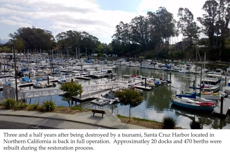Santa Cruz Harbor tsunami recovery - Floating docks at Santa Cruz Harbor, showcasing the completion of the tsunami recovery a