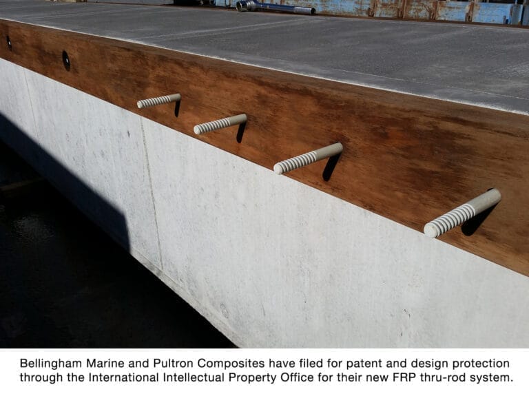 Close-up of FRP thru-rods in a marine setting, highlighting the FRP thru-rod system benefits for structural support.
