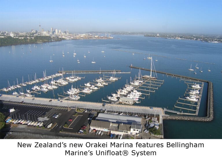 Boats docked at Orakei Marina New Zealand with clear skies and calm waters, showcasing the marina's facilities and scenic sur