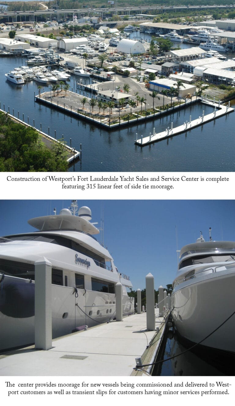 Westport yacht center renovation - A modern yacht docked at the newly renovated Westport yacht center, showcasing sleek desig