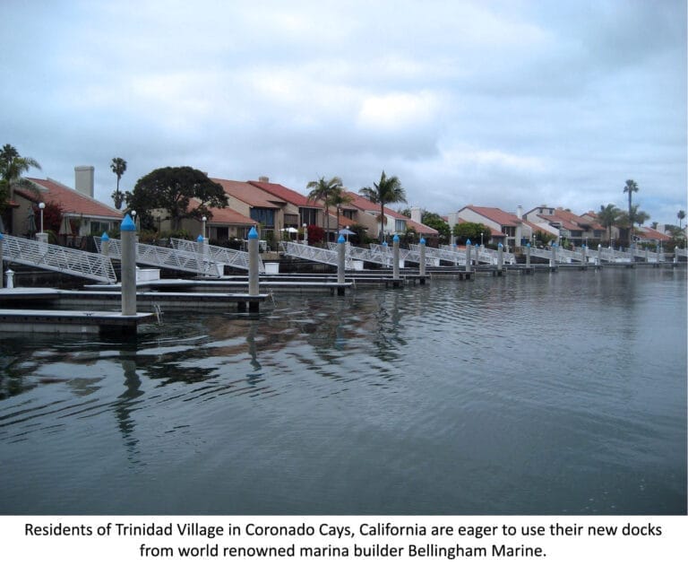 Trinidad Village private docks renovation - Aerial view of newly renovated private docks at Trinidad Village, showcasing mode