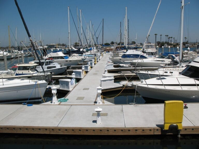 Channel Islands Harbor Marina renovation - Boats docked at Channel Islands Harbor Marina during renovation, with clear skies