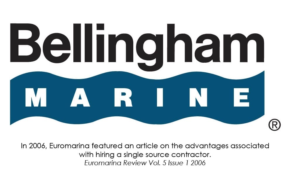 Aerial view of a marina under construction with cranes and docks, illustrating single source marina construction.