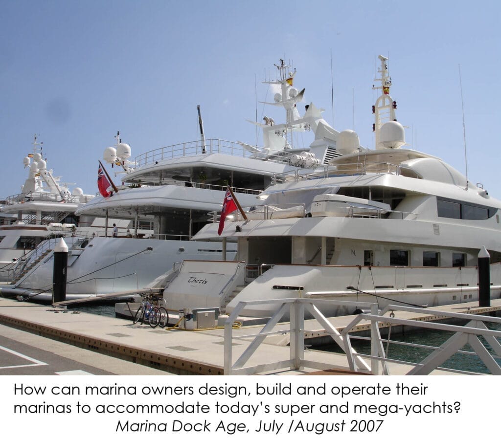super-yacht docking challenges - A large super-yacht navigating docking challenges in a marina, surrounded by smaller boats a