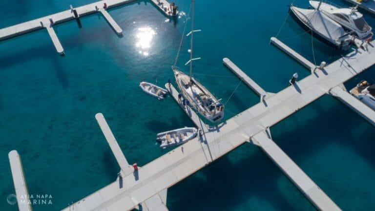 Ayia Nappa Marina opening - Boats docked at Ayia Nappa Marina during its opening, with clear blue water and a modern marina s